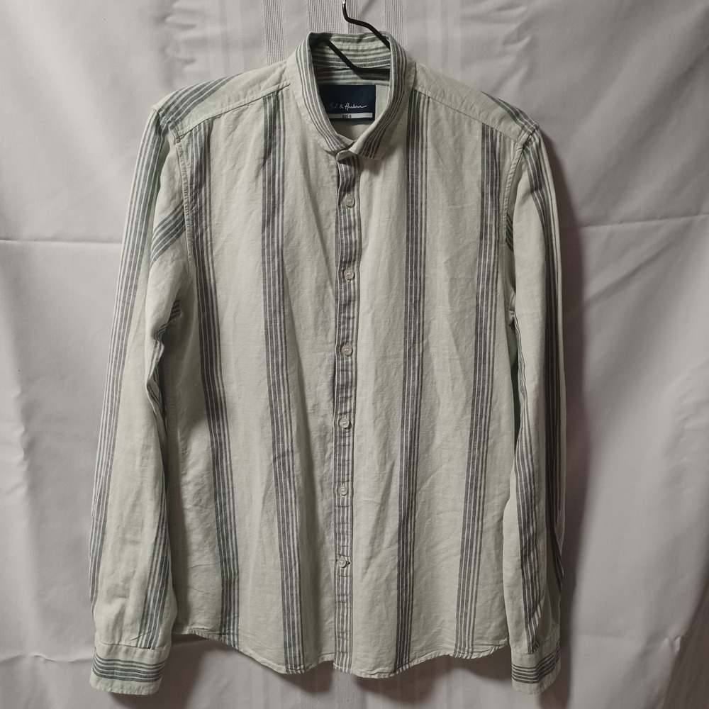 Mast &‎ Harbour Button Down Shirt Mens S Grey Striped Cotton Linen Long Sleeve